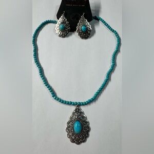 11” Adjustable-Shyanne Turquoise and Silver Necklace Set
